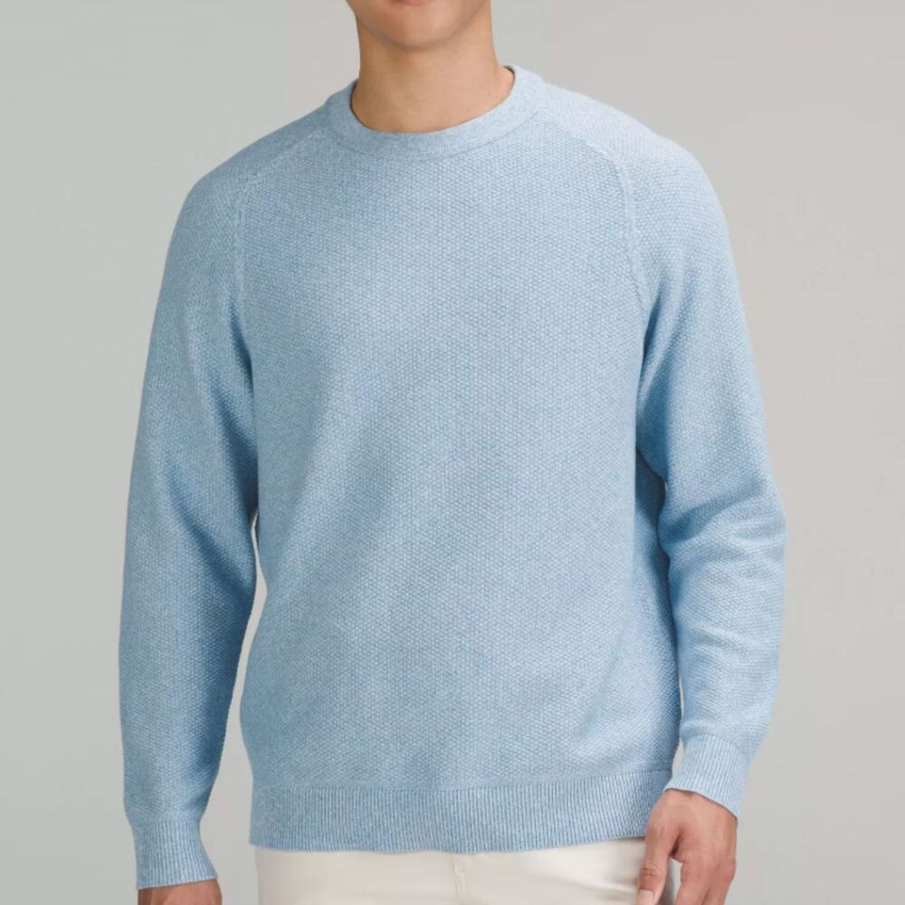 Men Lululemon Textured Knit Crewneck Sweater Heathered Windmill Casual Neutral